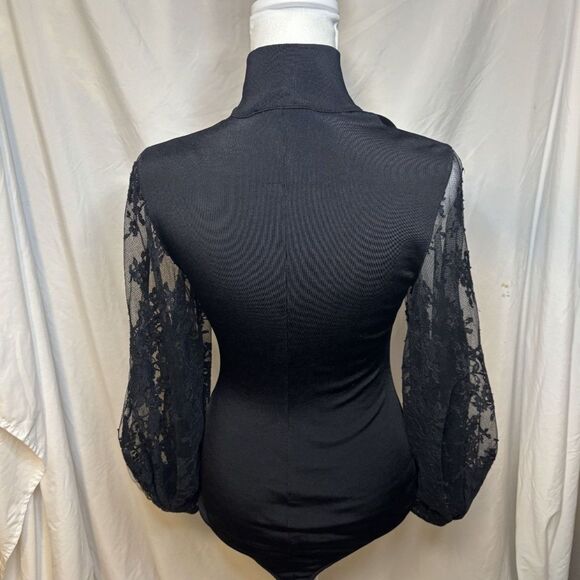 Givenchy Mesh Lace Bodysuit Mock Neck Floral Designer Womens - Picture 8 of 9